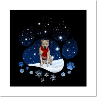 Snow Paw Pitbull Christmas Winter Holiday Posters and Art